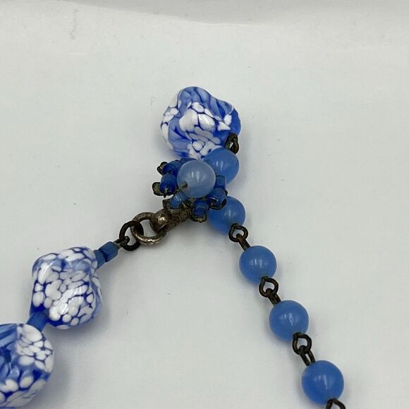Vintage rare museum, quality, Miriam Haskell, blue and white glassfused Necklace - Picture 5 of 12